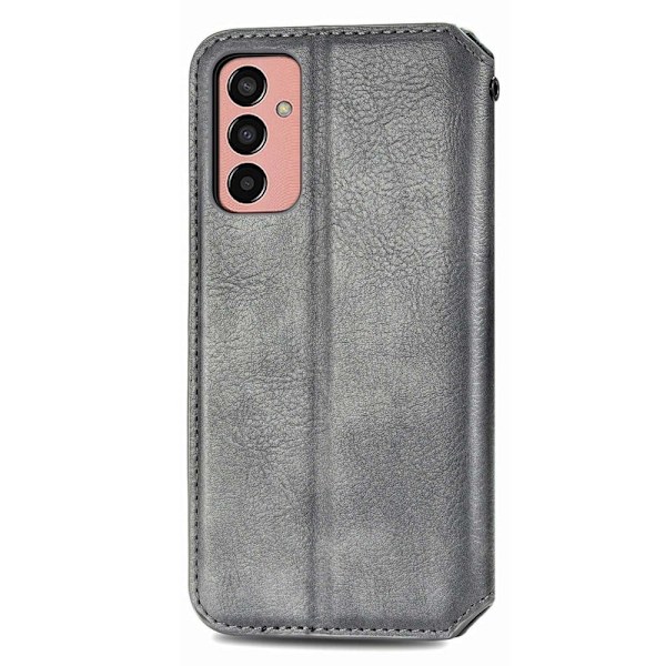 Läder Samsung Galaxy M13 4G fodral med romb-design - Silver/Grå Silvergrå