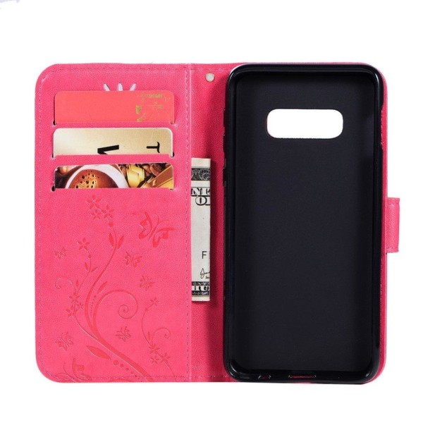 Samsung Galaxy S10 Lite sommerfugle- og blomstertryk læder flip etui - Rosa Pink