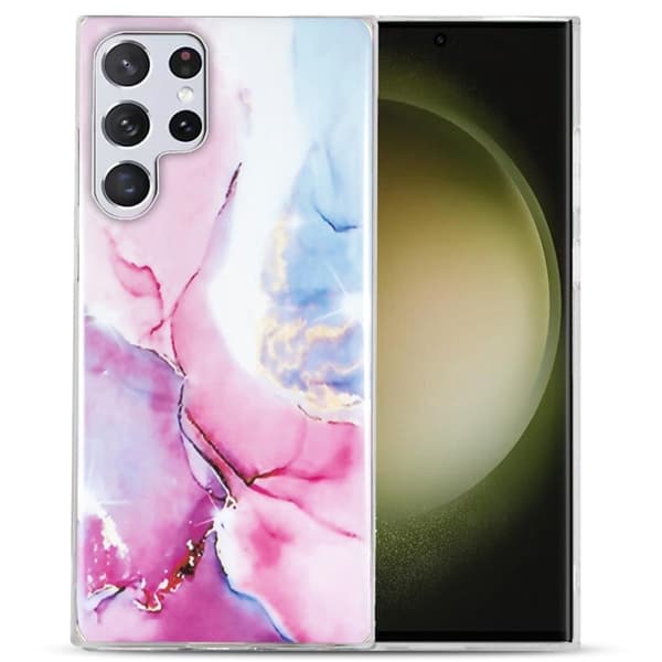 Marble Samsung Galaxy S23 Ultra Etui - Lyserød / Blå Pink