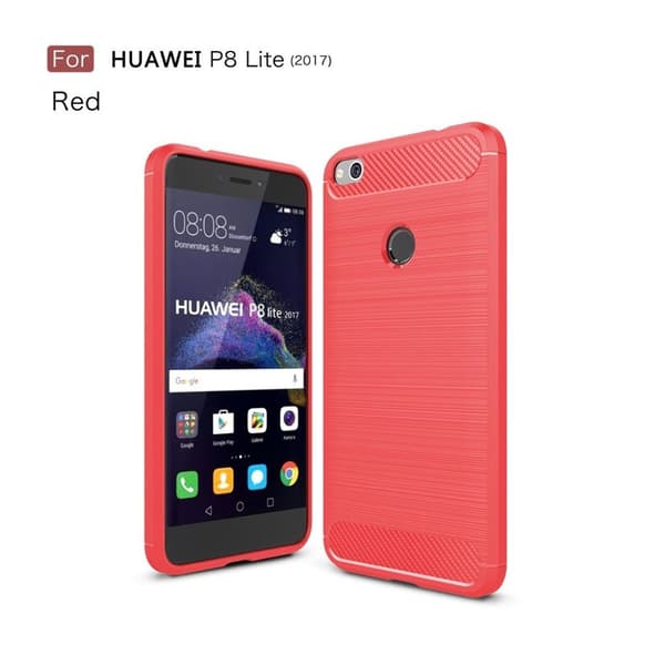 Huawei Honor 8 Lite silikondeksel /m børstet karbonfiber - Red