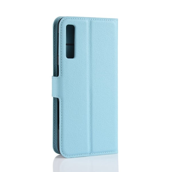 Samsung Galaxy A7 (2018) flipfodral i litchi skin-läder - Blå Blå