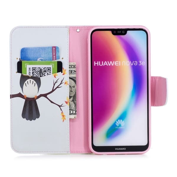 Huawei P20 Lite Etui laget av kunstlær og silikon - Ugle og LOVE Multicolor