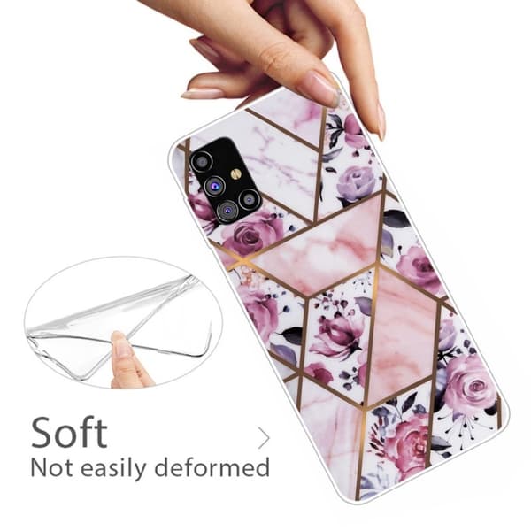 Marmormotiv Samsung Galaxy M51 skal - Elegant Kakel Med Rosor Rosa