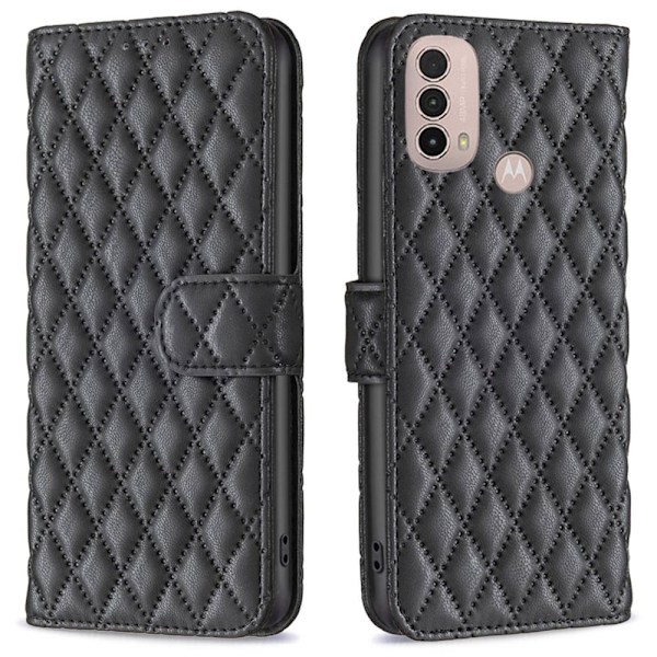 Rhombus Mønster Matte Flip Case til Motorola Moto E30 / E40 - Sort Black
