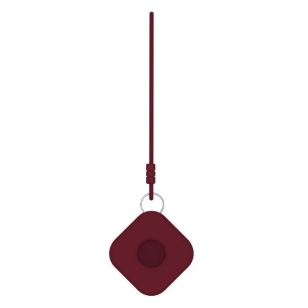 AirTags square shape silicone case with strap - Wine Red Red