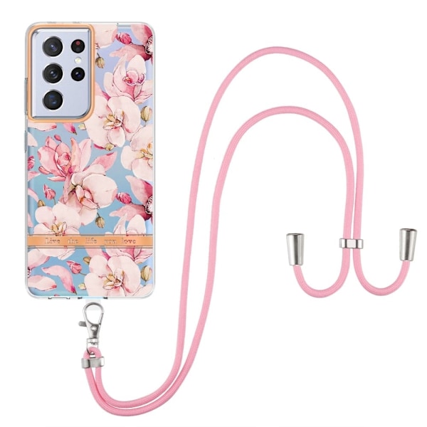 Tunt och tåligt mjukfodral med nyckelband för Samsung Galaxy S21 Ultra 5G - Rosa Gardenia Rosa