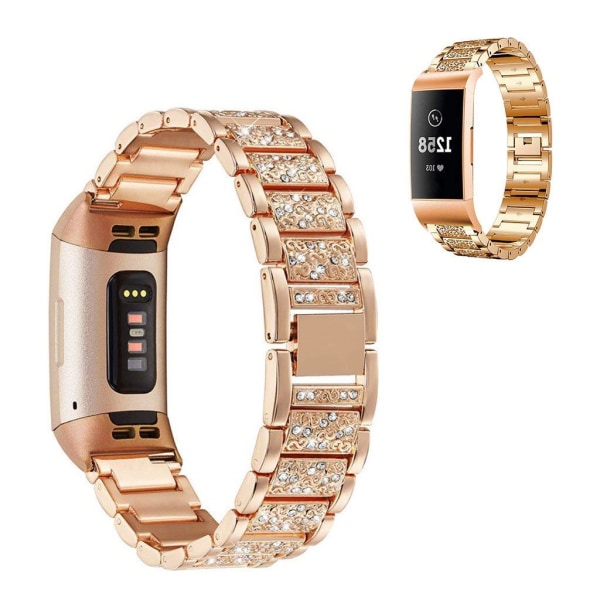 Fitbit Charge 4 / 3 klockarmband i rostfritt stål med strass - Roséguld Rosa