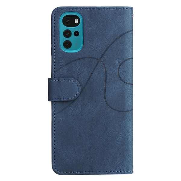 Teksturert læretui med stropp for Motorola Moto G22 - Blå Blue