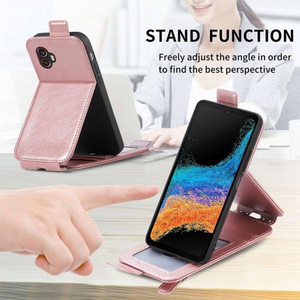 Vertical Flip Phone Etui med Zipper til Samsung Galaxy Xcover 6 Pink
