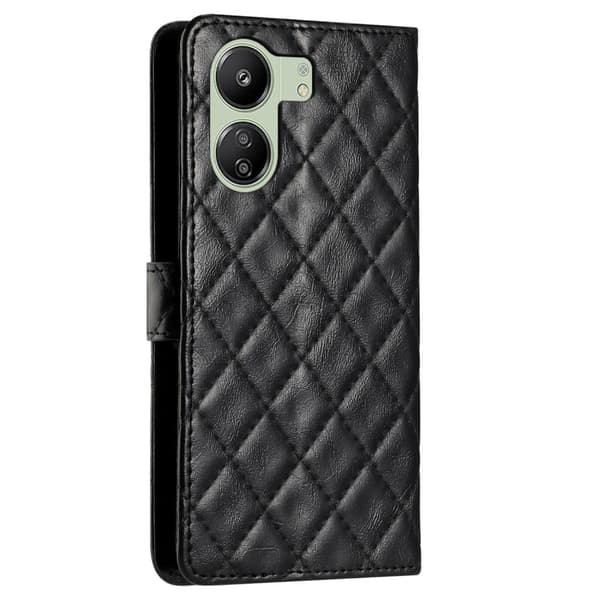 Funktionelt Xiaomi Redmi 13C / Xiaomi Poco C65 rombe etui med pung - Sort Black