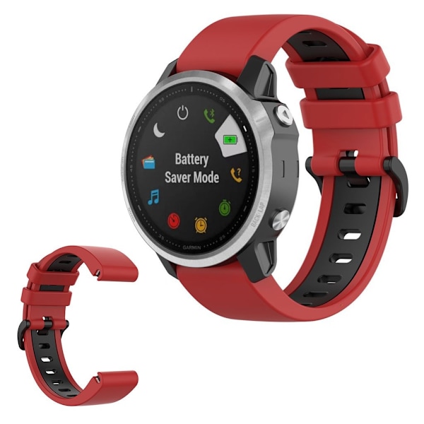 Garmin Fenix 6S / 5S tofarvet silikone-urrem - Rød / Sort Red
