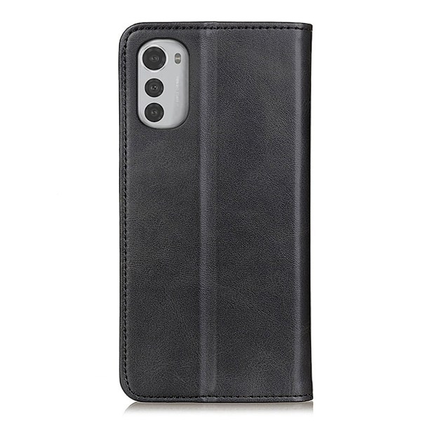 Motorola Moto E32 lompakkokotelo, aitoa nahkaa - Musta Black