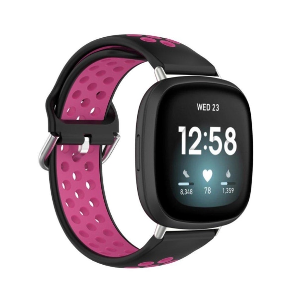 Fitbit Sense / Versa kaksivärinen silikoninen kellonauha - Musta / Ruusu Pink