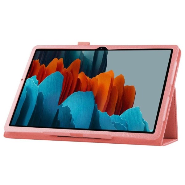 Samsung Galaxy Tab S7 Plus litchi läder flip fodral - rosa Rosa