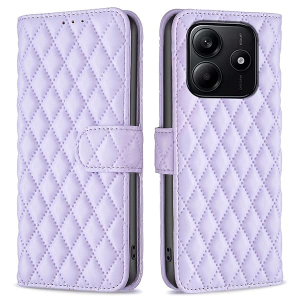 Rombemønster, matt flip-deksel for Xiaomi Redmi Note 14 5G - Lilla Purple