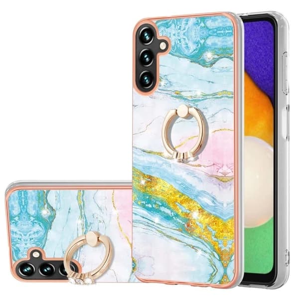 Marmormønstret deksel med ringholder for Samsung Galaxy A56 - Grön 004 Green