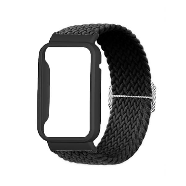 Xiaomi Mi Band 7 Pro nylon elastisk urrem med cover - Sort / Sort Black