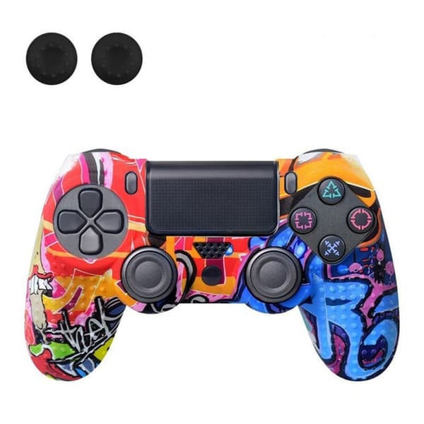 DATA FROG Silikonskydd Sony PlayStation 4 Pro / PS4 Slim / Playstation 4 Spelkontroll Graffiti Skyddsfodral - Blå R Blå