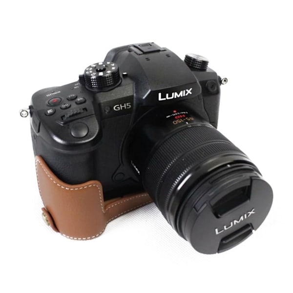 Panasonic Lumix DC-GH5 Aito Nahkainen Puoli Suojaava Kamera Laukku - Ruskea Brown