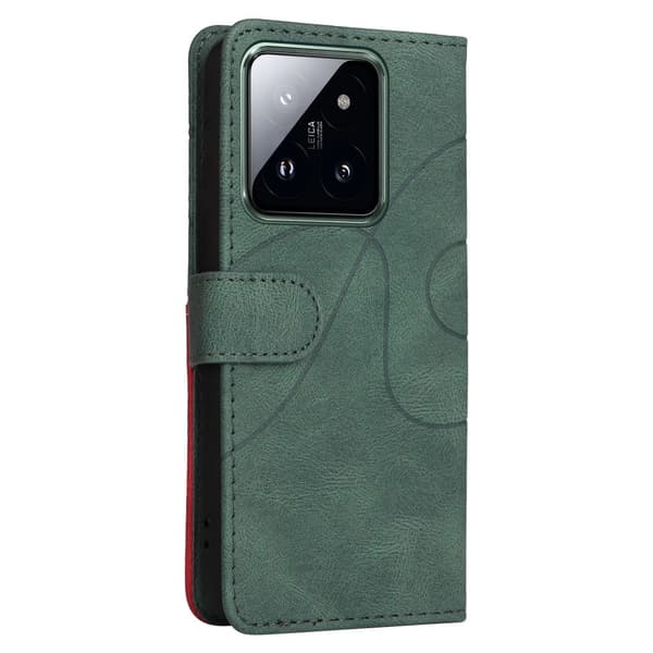 Texturerat läderfodral med handledsband för Xiaomi 14 Pro - Grön Grön