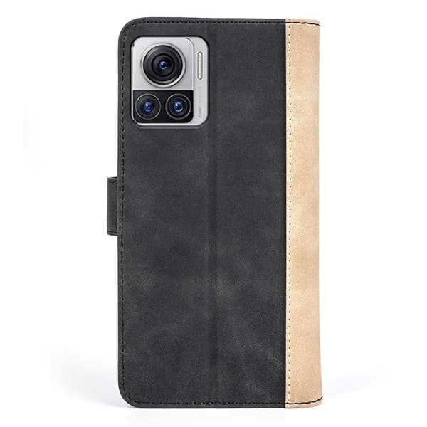 To Farvet Læder Flip Case til Motorola Edge 30 Ultra / X30 Pro - Sort Black