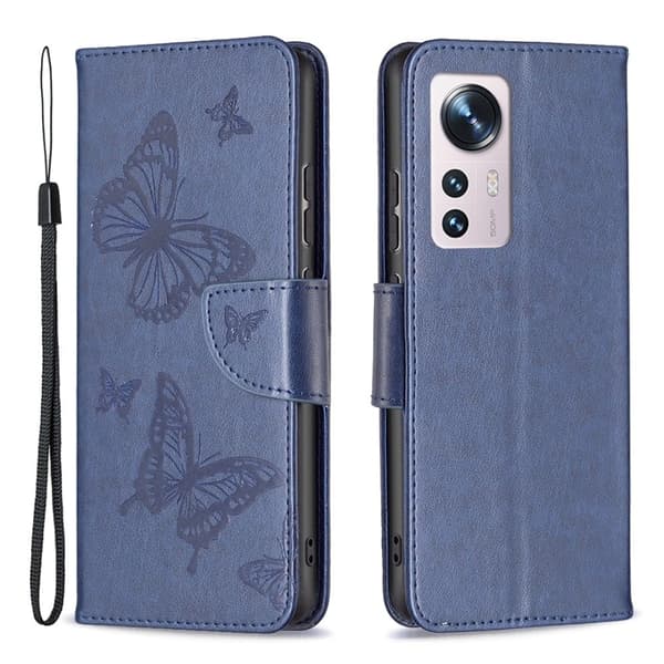 Butterfly läder Xiaomi 12 / Xiaomi 12X fodral - Blå Blå
