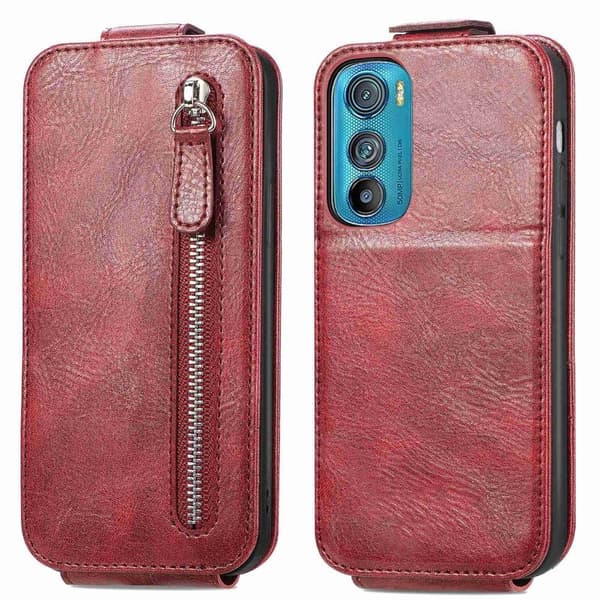 Vertical Flip Phone Etui med Zipper til Motorola Edge 30 - Rød Red