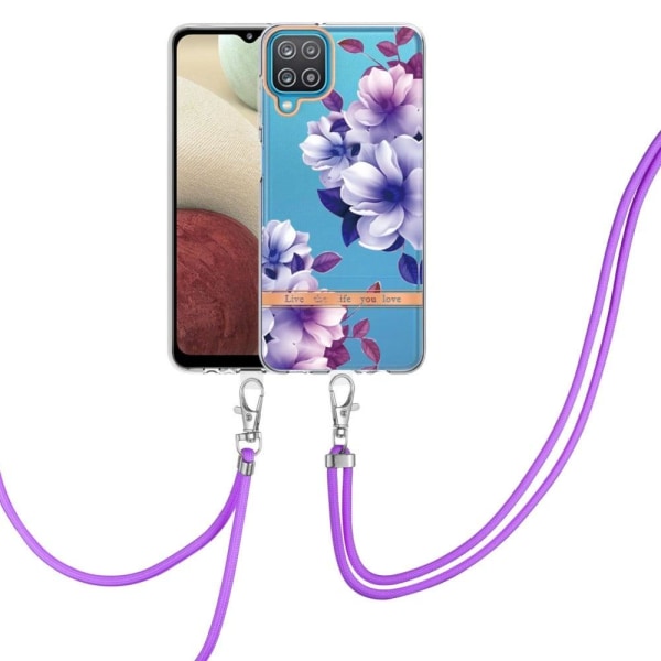 Slankt og holdbart softcover med lanyard til Samsung Galaxy A12 5G - Lilla Begonia Purple