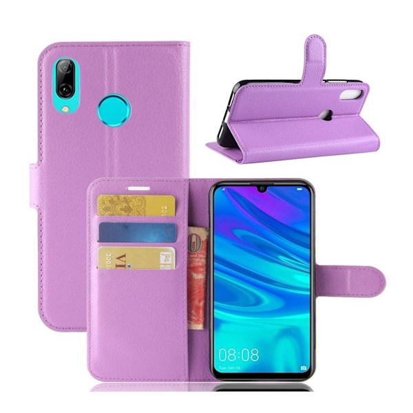 Huawei P30 Lite litchi skin plånboksfodral i läder - lila Lila