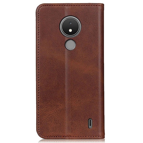 Nokia C21 flip etui i ægte læder med pung – Brun Brown