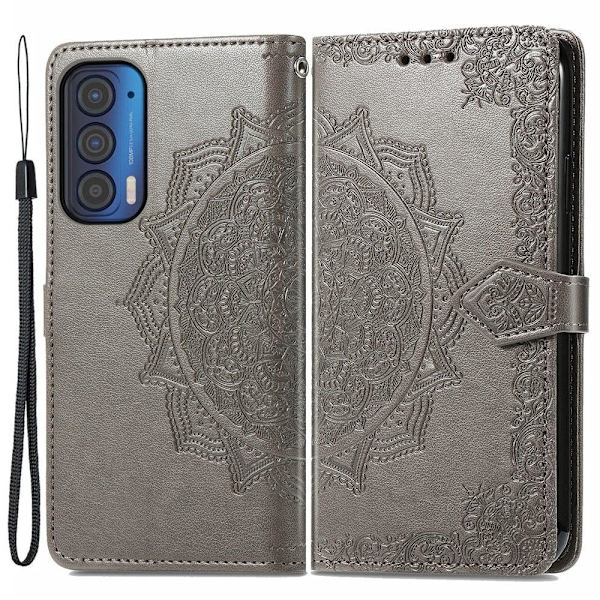 Mandala Motorola Edge (2021) Flippetui - Grå Silver grey