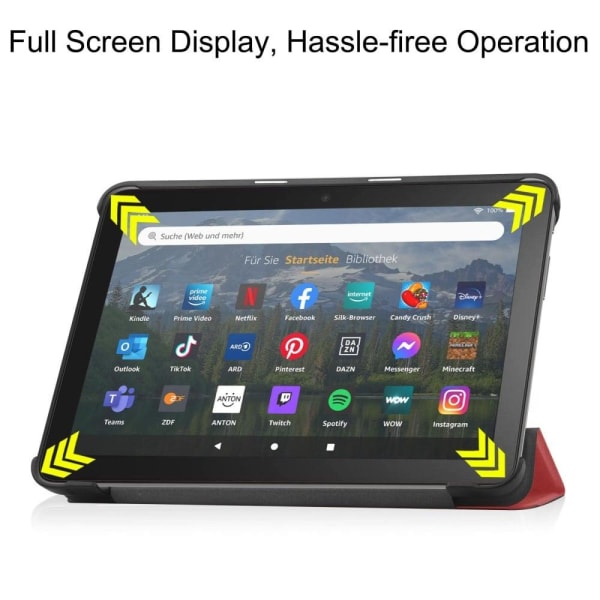 Tri-fold läderfodral för Amazon Fire 8 HD (2022) - Vinröd Röd