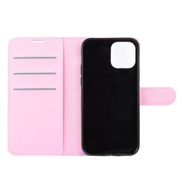 Litchi Texture Leather Wallet Shell Stand Phone Case iPhone 12 P Pink