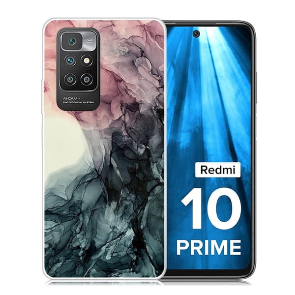 Marble Xiaomi Redmi 10 Prime / Redmi 10 Etui - Pale Pink og Grøn Marmor Multicolor