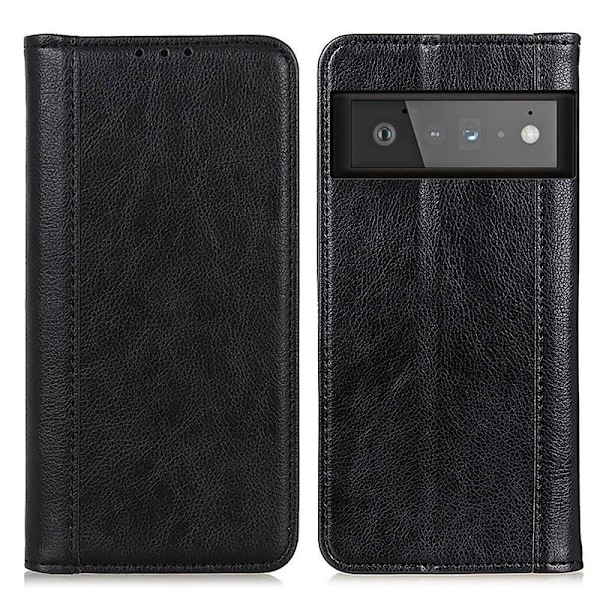 Äkta läder Google Pixel 6 Pro fodral med magnetisk stängning Svart