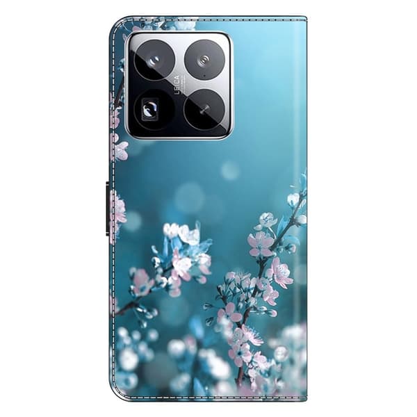Xiaomi 15 Pro Fodral 3D-mönster Veganläder Plånbok Telefonskal med stativ - Plommonblommor Blå
