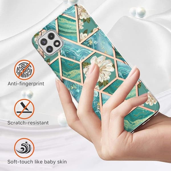 Marble Samsung Galaxy A22 5G Suojakotelo - Vihreä Marble / Flower Multicolor