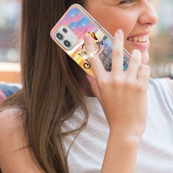Marble Mønstret Deksel med Ring Holder til Motorola Edge 20 Lite - Never Stop Dreaming Multicolor