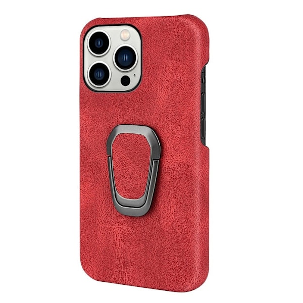 Stødsikkert lædercover med oval støttefod til iPhone 14 Pro - Rød Red