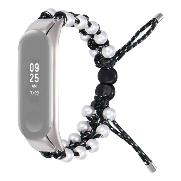 Xiaomi Mi Smart Band 6 / 5 stilfuld perle dekoration snor design urrem - Sort / Grøn Black
