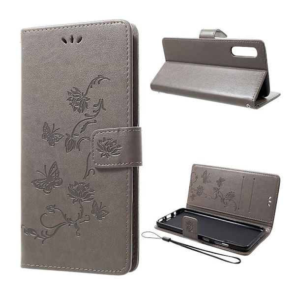 Butterfly läder Samsung Galaxy A70 fodral - Silver/Grå Silvergrå