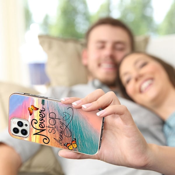 Marble Patterned Suojakuori With Ring Holder For iPhone 14 Pro - Never Stop Dreaming Multicolor