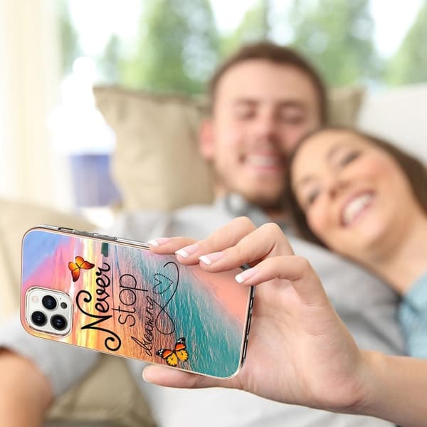 Marmormotiv iPhone 14 Pro skal - Sluta Aldrig Drömma multifärg