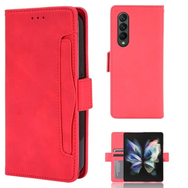 Stilfuldt Læder Etui med Pung til Samsung Galaxy Z Fold3 5G - Rø Red