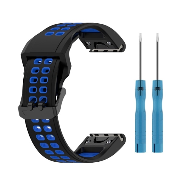 22mm kaksivärinen kellohihna Garmin-kelloon - Musta / Sininen Blue