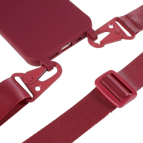 iPhone 12 Pro Max 6,7 tommer mat overflade glat fleksibel beskyttende telefon cover med justerbar rem - Rød Red