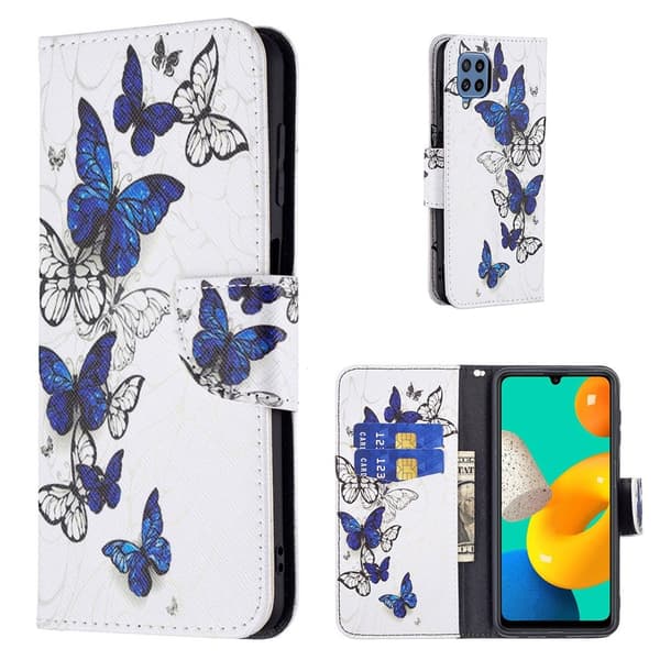 Wonderland Samsung Galaxy M32 flip etui - Blå/Hvide Sommerfugle Multicolor