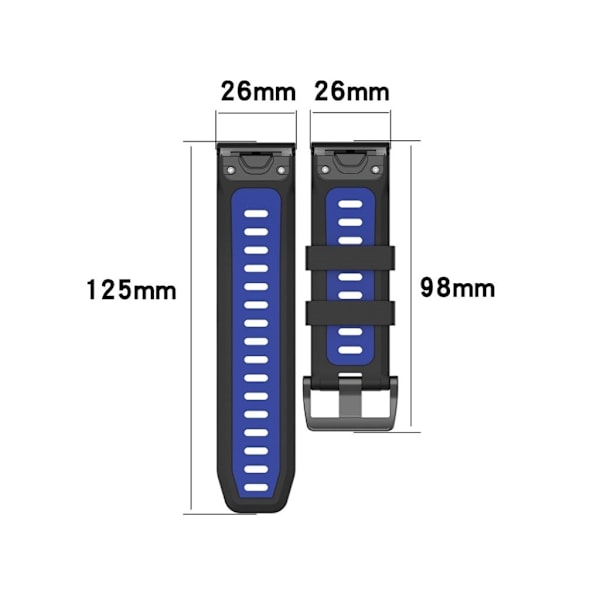 Garmin Fenix 6X / 5X bi-color silicone watch band - Black / Blue Svart