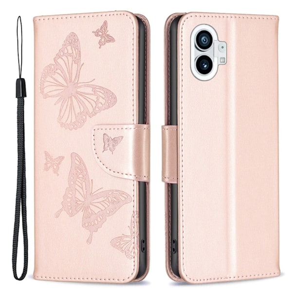 Butterfly läder Nothing Phone (1) fodral - Rosa Rosa