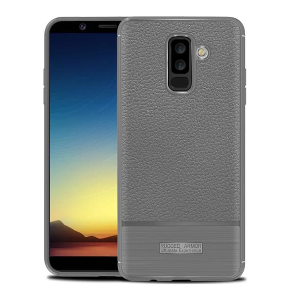 Samsung Galaxy A6 Plus beskyttelses deksel av silikon med børstet litchi tekstur - grå Silver grey
